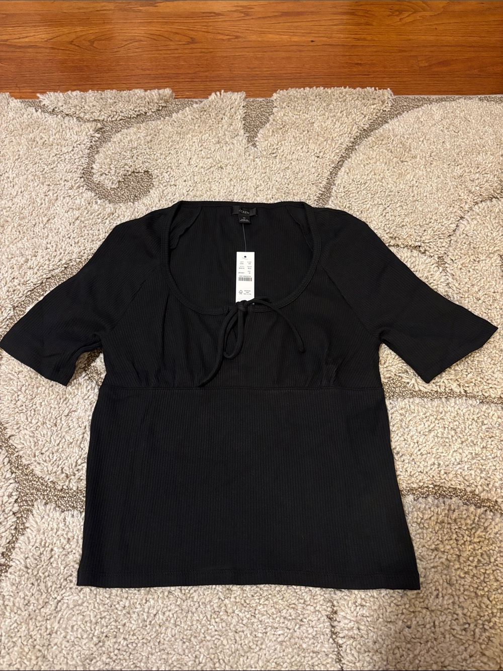 J. Crew Black Scoop-Neck Tie-Front Short Sleeve Top